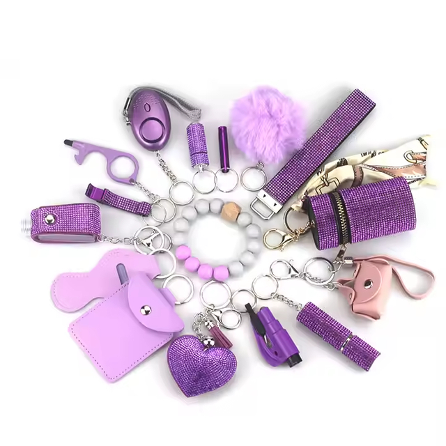16 Pcs Rhinestone Self Defense Keychain Set